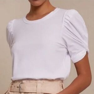 A.L.C. Kati Ruched Puff Sleeve T Shirt Tee Womens XS White Cotton Knot CrewNeck